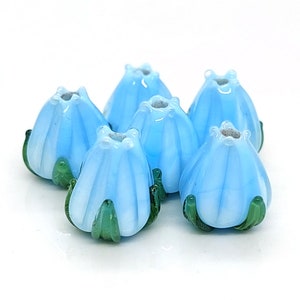 Light blue lampwork beads Flower Buds handmade glass artisan lampwork beads for making jewelry floral art glass romantic tender