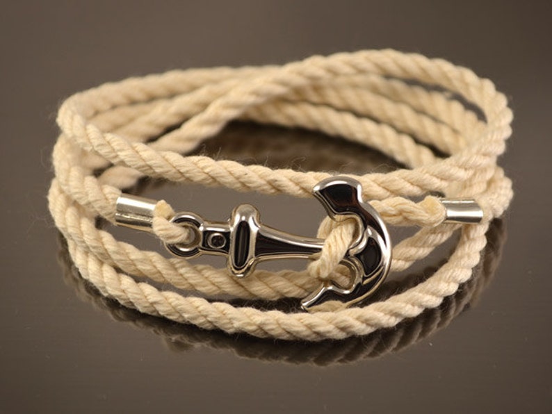 White anchor bracelet Men's wrap bracelet Women bracelet with anchor unisex anchor bracelet mens bracelet cottom rope christmas gift image 1