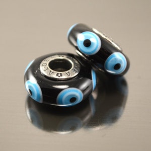 Handmade Lampwork European Charm Bracelet Eye Bead, fatima eye on black, european beads, lampwork beads for european bracelet, fatima beads
