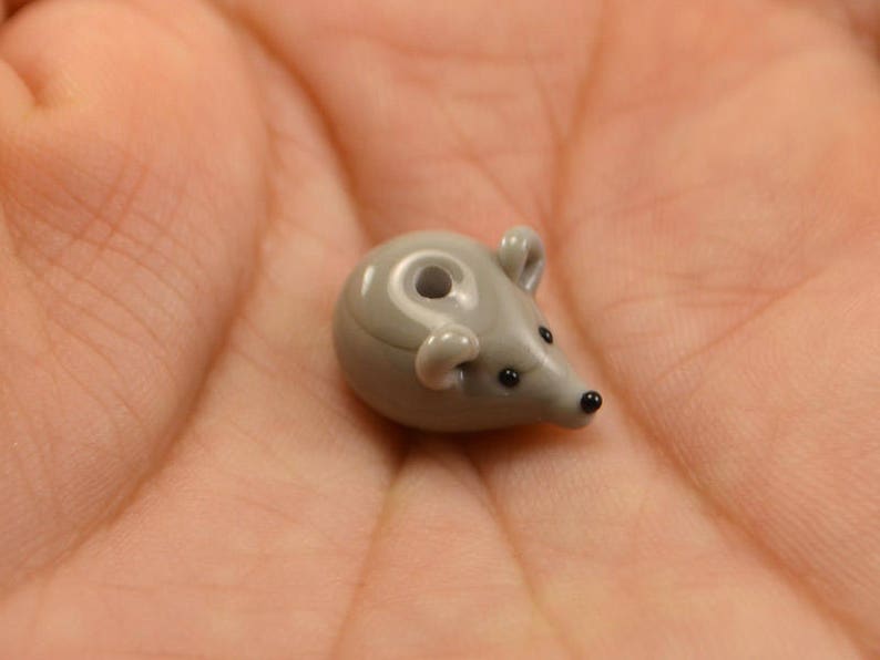 Lampwork handmade glass mouse beads grey mousy miniature animals rat сute small mouse tail beast beads gray image 6