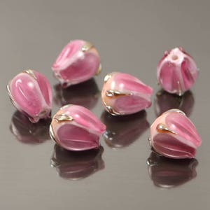 Lampwork beads, Flower Buds beads, handmade flower lampwork beads, lampwork flower beads, artisan lampwork beads, rose wine/gold leaves