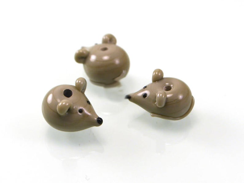 Lampwork handmade glass mouse beads grey mousy miniature animals rat сute small mouse tail beast beads gray image 8