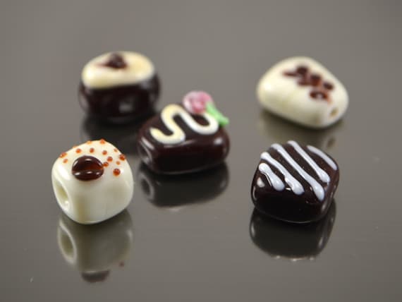 Food Lampwork cake beads glass brownie candies lampwork candy sweets pie kids jewelry dollhouse miniature handmade beads bead set brown bead