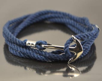 Christmas gift Wrap anchor bracelet Nautical Bracelet with anchor Cotton Stainless steel Mens anchor bracelet mens wrap bracelet Casual