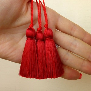 Extra Large Thick Raspberry Red Thread Tassels - Gold Metallic Band - 4.4  inches - 113mm - 1 pc