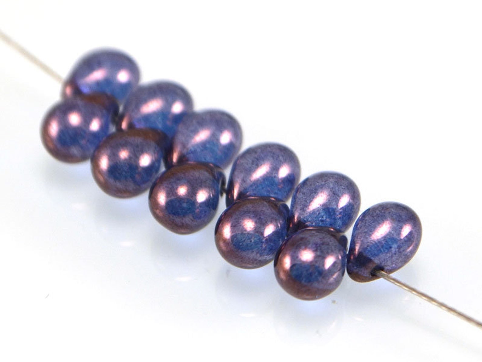 5x7mm Purple Lustred Teardrop Beads 25pcs Czech Glass Beads Etsy