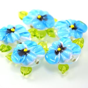 Lampwork beads, Handmade Glass Pansy beads, floral lampwork, SRA beads, lampwork flower beads, Lampwork Pansy Beads, aquamarine beads