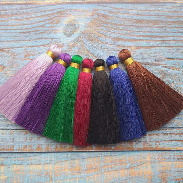 3 inch Colorful silk tassel with gold binding | CHOOSE COLOR| Tassel earrings necklace pendant, Purple gold, Green Black Brown Lavender