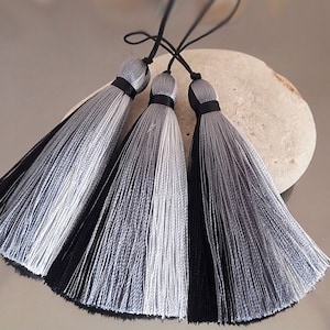 Black Gray Silk Tassels, 3 inches tassels, 3 shades of gray, Jewelry Tassel, Tassel purse charm, Bag tassel charm, Car charm tassel