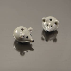 Lampwork handmade glass mouse beads grey mousy miniature animals rat сute small mouse tail beast beads gray image 1