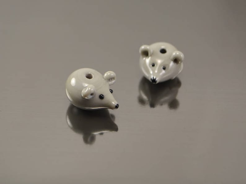 Lampwork handmade glass mouse beads grey mousy miniature animals rat сute small mouse tail beast beads gray image 1