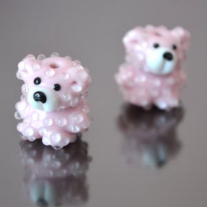 Lampwork bear beads,  glass animal beads, glass bear beads, lampwork bear, light pink bear beads, miniature mini animals