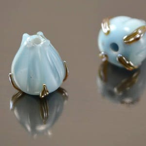 Lampwork beads, Flower Buds lampwork beads, handmade flower lampwork beads, lampwork glass beads, artisan lampwork beads, blue gold