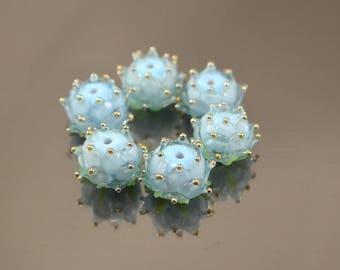 Flower beads, Handmade flower lampwork beads, Something blue, Floral Artisan lampwork beads, Focal glass Lampwork, wedding jewelry making