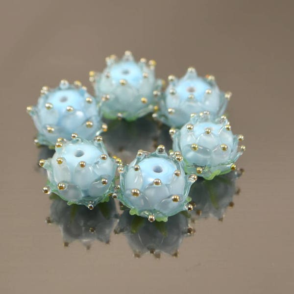 Flower beads, Handmade flower lampwork beads, Something blue, Floral Artisan lampwork beads, Focal glass Lampwork, wedding jewelry making