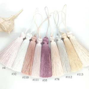 3 inch beige zijde kwasten, ecru kwast, witte kwasten, decor kwasten, mokka kwasten, leren roze kwasten, lichtroze kwasten, handgemaakt