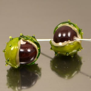 Lampwork Chestnut Beads, Glass nut bead, Food lampwork, Forrest lampwork, Artisan lampwork, Handmade glass, Jewelry making, Glass Chestnut