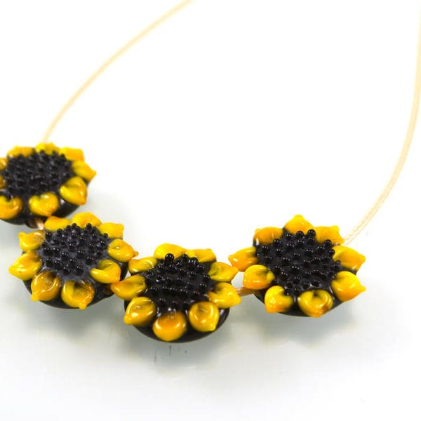 Sunflower bead Handmade lampwork beads Lampwork sunflower Glass sunflower Lampwork bead Flower bead wedding necklace summer yellow set