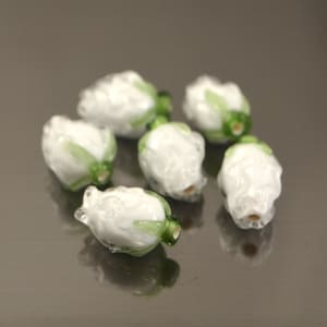 White Flower Buds beads, Lampwork beads handmade lampwork flower beads artisan lampwork beads wedding jewelry earrings pendant making