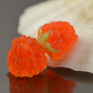 Orange frosted berry beads, Lampwork berries, Glass berries, Glass berry beads, Berry jewelry making