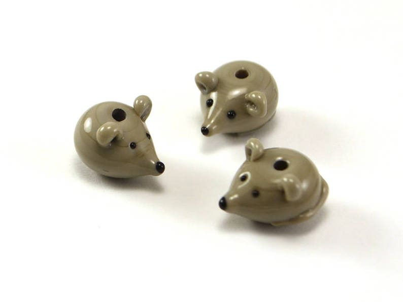 Lampwork handmade glass mouse beads grey mousy miniature animals rat сute small mouse tail beast beads gray image 2