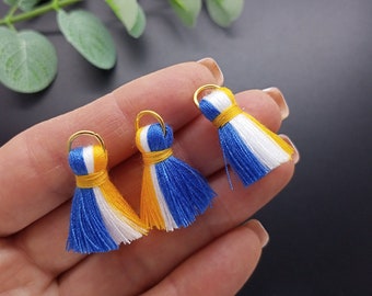 Yellow white blue tassel 2cm (0.8 inches), Tiny flag tassels,  Handmade tassels, Cotton Thread Tassel