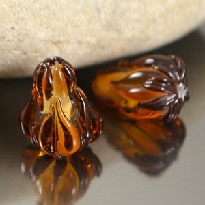 Topaz glass lampwork flower beads, brown glass beads, amber glass beads, Floral lampwork, Artisan lampwork