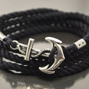 Black anchor bracelet. Men&#39;s wrap bracelet with anchor, Women bracelet with anchor, unisex anchor bracelet