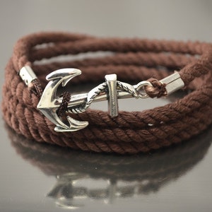 Brown anchor bracelet, Men&#39;s wrap bracelet with anchor, Women bracelet with anchor, unisex anchor bracelet, mens cotton rope bracelet