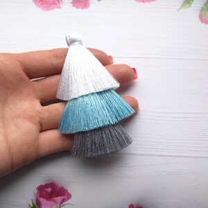 Tiered tassel, 3 Layers Multi color, Silk tassels, Triple tiered tassel, Earring tassels, white blue gray