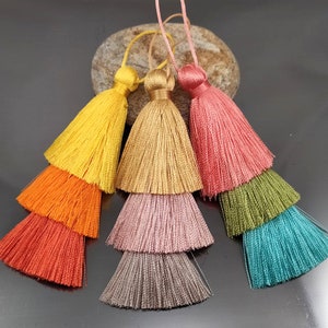 Orange Tiered tassels, Decor tasssels, Beige layered tassels, 3 Layers Multi color, Silk tassels, Triple tassel,Keychain tassel, Knob tassel