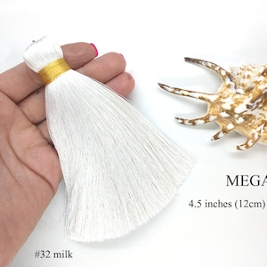 Borla de oro blanco, borla para decoración del hogar, borla de seda MEGA gruesa de 4,5 pulgadas (12 cm), decoración de bodas, borlas grandes, borlas de lujo, estilo bohemio