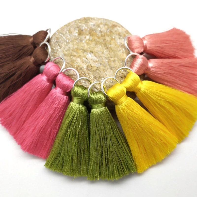 Peach Color Thread Tassels With Beads Set Of 2 main image 1