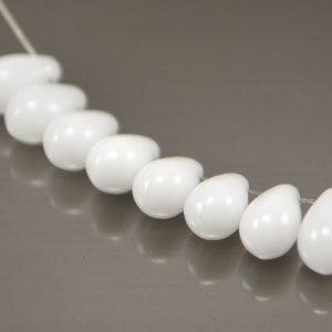 Opaque White 6x9mm Teardrop beads 25pcs, alabaster teardrop glass beads, Czech Glass Beads, Czech drop beads, Czech Teardrop beads