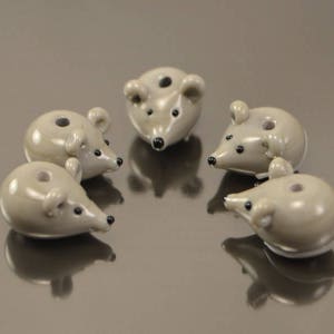 Lampwork handmade glass mouse beads grey mousy miniature animals rat сute small mouse tail beast beads gray image 4