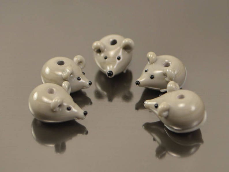 Lampwork handmade glass mouse beads grey mousy miniature animals rat сute small mouse tail beast beads gray image 4