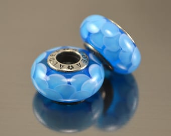 Lampwork European Charm Bracelet Bead, Petals bead,blue color european beads,lampwork murano beads for european style bracelet, girl gift
