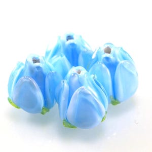 Sky blue lampwork beads for earrings, Flower lampwork beads, Floral earrings bead, Sky blue flower, Sky blue lampwork, Tender flower, glass