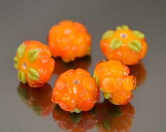 Lampwork cloudberry beads, Lampwork berries, Orange Glass berries, Forrest glass berries, juicy berry beads