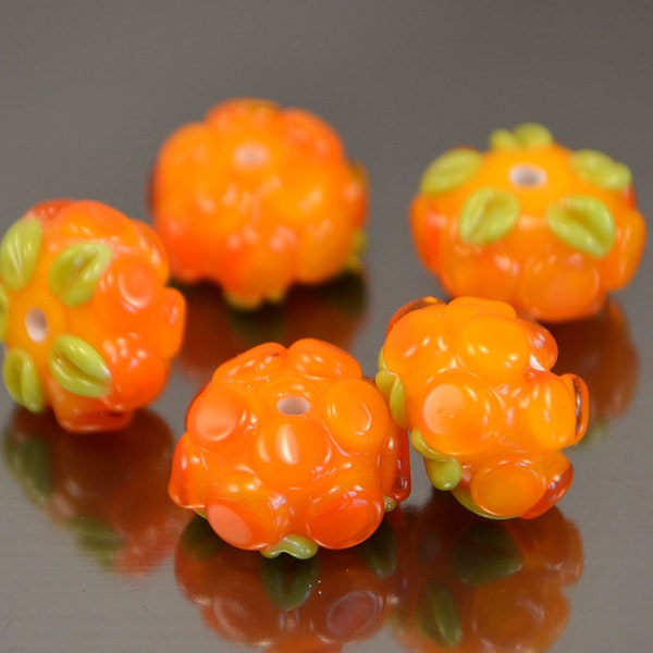 Lampwork cloudberry beads, Lampwork berries, Orange Glass berries, Forrest glass berries, juicy berry beads