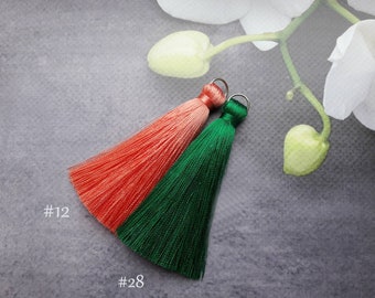 Peach and Green silk tassels, 3 inches Tassels with jumprings, Orange tassels, Deep green tassels, Tassel pendant, Tassel charm, Handmade