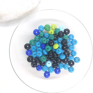 70 pcs MIX handmade lampwork spacer beads, jewelry making, small colorful lampwork beads, glass donut lamp baby beads, black, blue beads