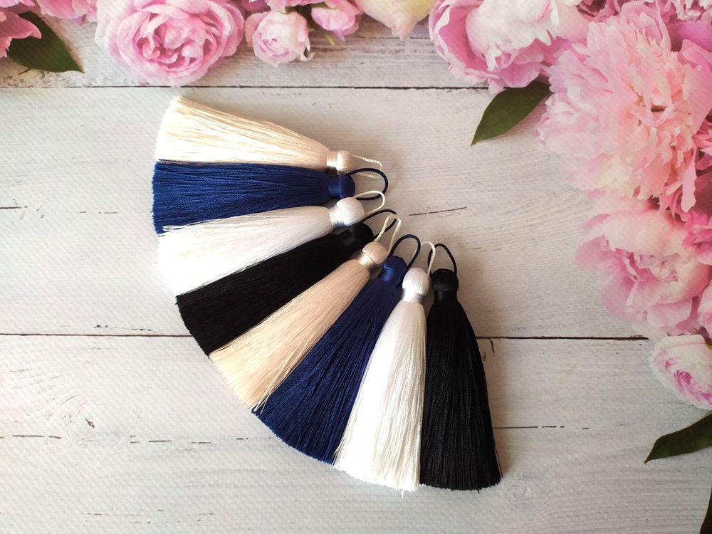 Black and White tassels for decor 3 inches tassel Silk Etsy