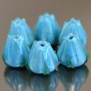 Blue lampwork beads, Floral lampwork, Flower bud beads for making jewelry, Blue lampwork, Spring glass beads, Handmade Artisan lampwork