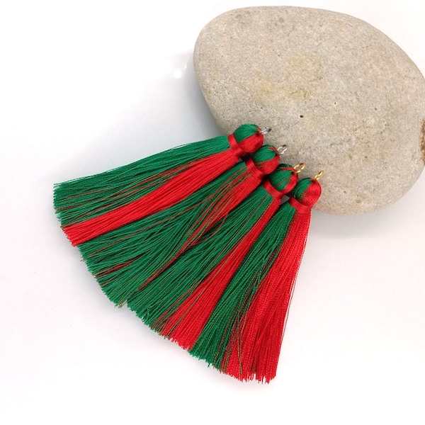 Christmas Silk Tassels, Green Red tassel, 2 colors Tassel, High Quality tassel, Christmas Jewelry Making, Tassel Charm, Tassel Supply