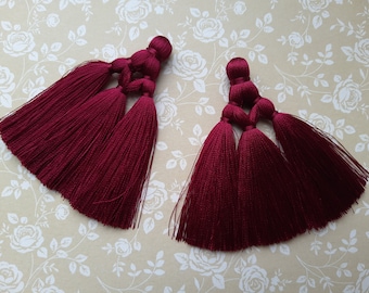 Marsala Braided silk tassel 3 inches (7.5cm), Dark Red marsala silk tassel, Tassel pendant, Tassel jewelry