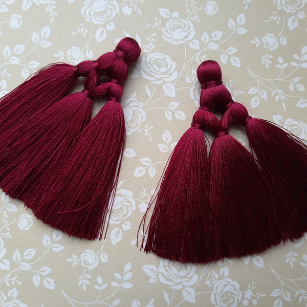 Marsala Braided silk tassel 3 inches (7.5cm), Dark Red marsala silk tassel, Tassel pendant, Tassel jewelry