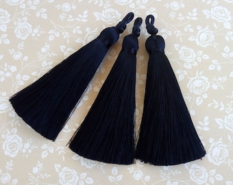 Extra thick Black silk tassels 3.15 inch (8cm) with thick hangings, Tassel pendant, Tassel bag charm, Decorative  tassels, Handmade keyring