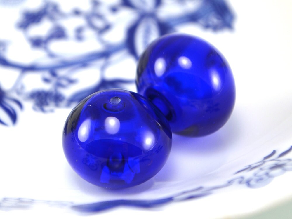 Hollow Dark Blue Cobalt Glass Beads Transparent Beads Sphere Etsy