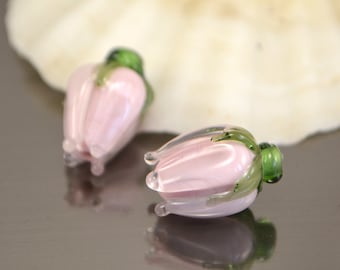 Lilac Lampwork Bud beads, Floral lampwork beads, Lampwork Rosebud beads, Wedding Jewelry, bridal jewelry making